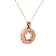 Nina Taşlı Çiçek Kolye - Pembe kuvars 18 ayar rose altın kolye (40 cm altın rolo zincir) #b8uz6l