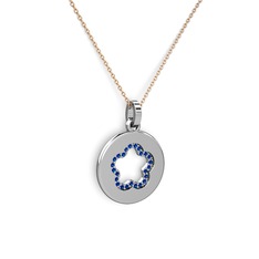 Nina Taşlı Çiçek Kolye - Lab safir 14 ayar beyaz altın kolye (40 cm rose altın rolo zincir) #bu270p