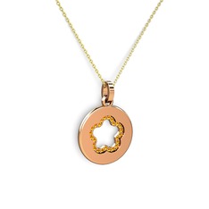 Nina Taşlı Çiçek Kolye - Sitrin 925 ayar rose altın kaplama gümüş kolye (40 cm gümüş rolo zincir) #bxli02