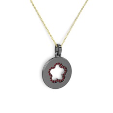 Nina Taşlı Çiçek Kolye - Garnet 925 ayar siyah rodyum kaplama gümüş kolye (40 cm altın rolo zincir) #gl3pi3