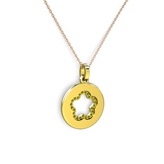 Nina Taşlı Çiçek Kolye - Peridot 925 ayar altın kaplama gümüş kolye (40 cm rose altın rolo zincir) #js55ty
