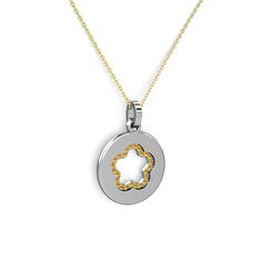 Nina Taşlı Çiçek Kolye - Sitrin 8 ayar beyaz altın kolye (40 cm altın rolo zincir) #kkpg6s