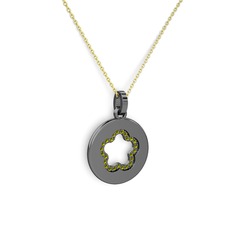 Nina Taşlı Çiçek Kolye - Peridot 925 ayar siyah rodyum kaplama gümüş kolye (40 cm gümüş rolo zincir) #lbrb0c