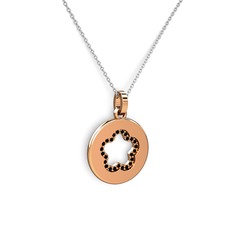 Nina Taşlı Çiçek Kolye - Siyah zirkon 8 ayar rose altın kolye (40 cm beyaz altın rolo zincir) #m2wycl