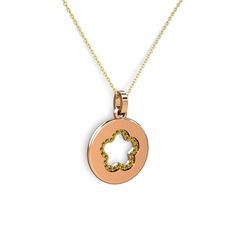 Nina Taşlı Çiçek Kolye - Peridot 14 ayar rose altın kolye (40 cm altın rolo zincir) #mfvimt