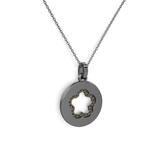 Nina Taşlı Çiçek Kolye - Dumanlı kuvars 925 ayar siyah rodyum kaplama gümüş kolye (40 cm gümüş rolo zincir) #n7kv7f