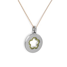 Peridot 18 ayar beyaz altın kolye (40 cm rose altın rolo zincir)