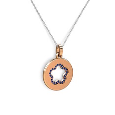 Nina Taşlı Çiçek Kolye - Lab safir 8 ayar rose altın kolye (40 cm beyaz altın rolo zincir) #oop8vp