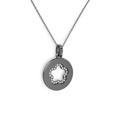 Nina Taşlı Çiçek Kolye - Pırlanta 925 ayar siyah rodyum kaplama gümüş kolye (0.22 karat, 40 cm gümüş rolo zincir) #p5eypo