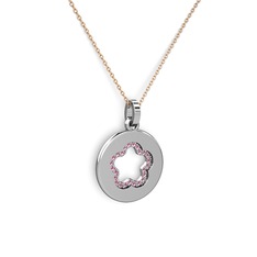 Pembe kuvars 18 ayar beyaz altın kolye (40 cm rose altın rolo zincir)