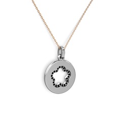 Nina Taşlı Çiçek Kolye - Siyah zirkon 8 ayar beyaz altın kolye (40 cm rose altın rolo zincir) #rfxbuw