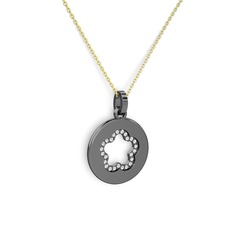 Nina Taşlı Çiçek Kolye - Beyaz zirkon 925 ayar siyah rodyum kaplama gümüş kolye (40 cm altın rolo zincir) #sh63rv