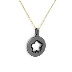 Nina Taşlı Çiçek Kolye - Siyah zirkon 925 ayar siyah rodyum kaplama gümüş kolye (40 cm altın rolo zincir) #tbx2sm