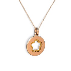 Nina Taşlı Çiçek Kolye - Sitrin 8 ayar rose altın kolye (40 cm gümüş rolo zincir) #ukuddr