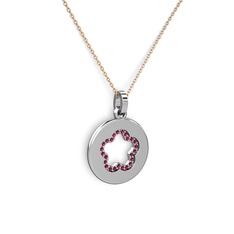 Nina Taşlı Çiçek Kolye - Rodolit garnet 8 ayar beyaz altın kolye (40 cm rose altın rolo zincir) #x7f12f