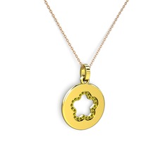Nina Taşlı Çiçek Kolye - Peridot 14 ayar altın kolye (40 cm rose altın rolo zincir) #yk0xm7