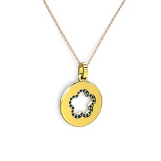 Nina Taşlı Çiçek Kolye - Lab safir 8 ayar altın kolye (40 cm rose altın rolo zincir) #ys5292