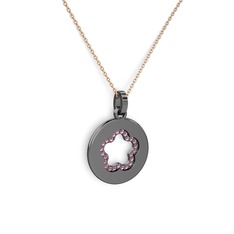 Nina Taşlı Çiçek Kolye - Pembe kuvars 925 ayar siyah rodyum kaplama gümüş kolye (40 cm rose altın rolo zincir) #zwweny