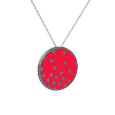 Mineli Yıldız Kolye - 925 ayar siyah rodyum kaplama gümüş kolye (Kırmızı mineli, 40 cm beyaz altın rolo zincir) #13qhn9x