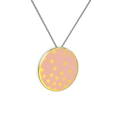 Mineli Yıldız Kolye - 18 ayar altın kolye (Pastel pembe mineli, 40 cm gümüş rolo zincir) #13tsudl