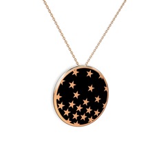 Mineli Yıldız Kolye - 925 ayar rose altın kaplama gümüş kolye (Siyah mineli, 40 cm gümüş rolo zincir) #140sdzx
