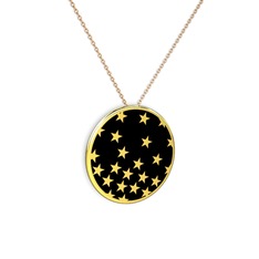 Mineli Yıldız Kolye - 8 ayar altın kolye (Siyah mineli, 40 cm rose altın rolo zincir) #14cpptx