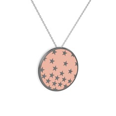Mineli Yıldız Kolye - 925 ayar siyah rodyum kaplama gümüş kolye (Pastel pembe mineli, 40 cm beyaz altın rolo zincir) #15fga9p