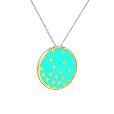 14 ayar altın kolye (Turkuaz mineli, 40 cm beyaz altın rolo zincir)