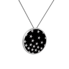 Mineli Yıldız Kolye - 925 ayar gümüş kolye (Siyah mineli, 40 cm gümüş rolo zincir) #17cyei5