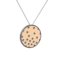 925 ayar siyah rodyum kaplama gümüş kolye (Ekru mineli, 40 cm beyaz altın rolo zincir)