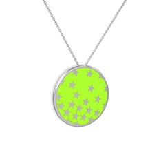 Mineli Yıldız Kolye - 8 ayar beyaz altın kolye (Neon yeşil mineli, 40 cm beyaz altın rolo zincir) #18sad5b