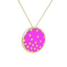 18 ayar altın kolye (Neon pembe mineli, 40 cm altın rolo zincir)