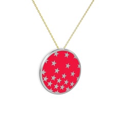 925 ayar gümüş kolye (Kırmızı mineli, 40 cm altın rolo zincir)