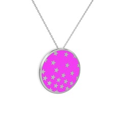 Mineli Yıldız Kolye - 8 ayar beyaz altın kolye (Neon pembe mineli, 40 cm beyaz altın rolo zincir) #1dzcmzk