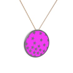 Mineli Yıldız Kolye - 925 ayar siyah rodyum kaplama gümüş kolye (Neon pembe mineli, 40 cm gümüş rolo zincir) #1eituj7
