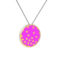 Mineli Yıldız Kolye - 925 ayar altın kaplama gümüş kolye (Neon pembe mineli, 40 cm gümüş rolo zincir) #1fq86oz
