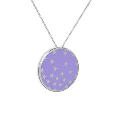 8 ayar beyaz altın kolye (Menekşe mineli, 40 cm gümüş rolo zincir)