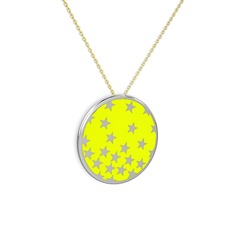 Mineli Yıldız Kolye - 14 ayar beyaz altın kolye (Sarı mineli, 40 cm gümüş rolo zincir) #1g3hqb2