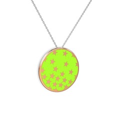 Mineli Yıldız Kolye - 18 ayar rose altın kolye (Neon yeşil mineli, 40 cm beyaz altın rolo zincir) #1ho7czo