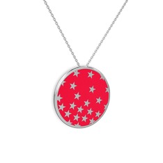 925 ayar gümüş kolye (Kırmızı mineli, 40 cm beyaz altın rolo zincir)