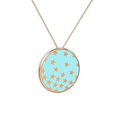 14 ayar rose altın kolye (Pastel mavi mineli, 40 cm rose altın rolo zincir)