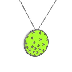 Mineli Yıldız Kolye - 925 ayar siyah rodyum kaplama gümüş kolye (Neon yeşil mineli, 40 cm gümüş rolo zincir) #1mx6zhm