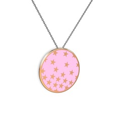 Mineli Yıldız Kolye - 8 ayar rose altın kolye (Açık pembe mineli, 40 cm gümüş rolo zincir) #1n1ltvy