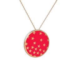 Mineli Yıldız Kolye - 18 ayar rose altın kolye (Kırmızı mineli, 40 cm rose altın rolo zincir) #1n7zprq