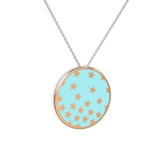 8 ayar rose altın kolye (Pastel mavi mineli, 40 cm beyaz altın rolo zincir)