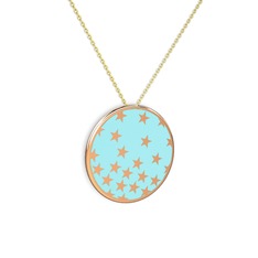 18 ayar rose altın kolye (Pastel mavi mineli, 40 cm altın rolo zincir)