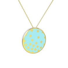 Mineli Yıldız Kolye - 925 ayar altın kaplama gümüş kolye (Pastel mavi mineli, 40 cm altın rolo zincir) #1qr5gn5