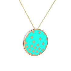 14 ayar rose altın kolye (Turkuaz mineli, 40 cm altın rolo zincir)