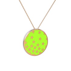 18 ayar rose altın kolye (Neon yeşil mineli, 40 cm gümüş rolo zincir)