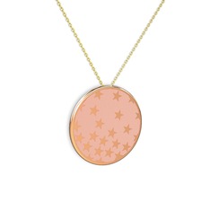 925 ayar rose altın kaplama gümüş kolye (Pastel pembe mineli, 40 cm gümüş rolo zincir)